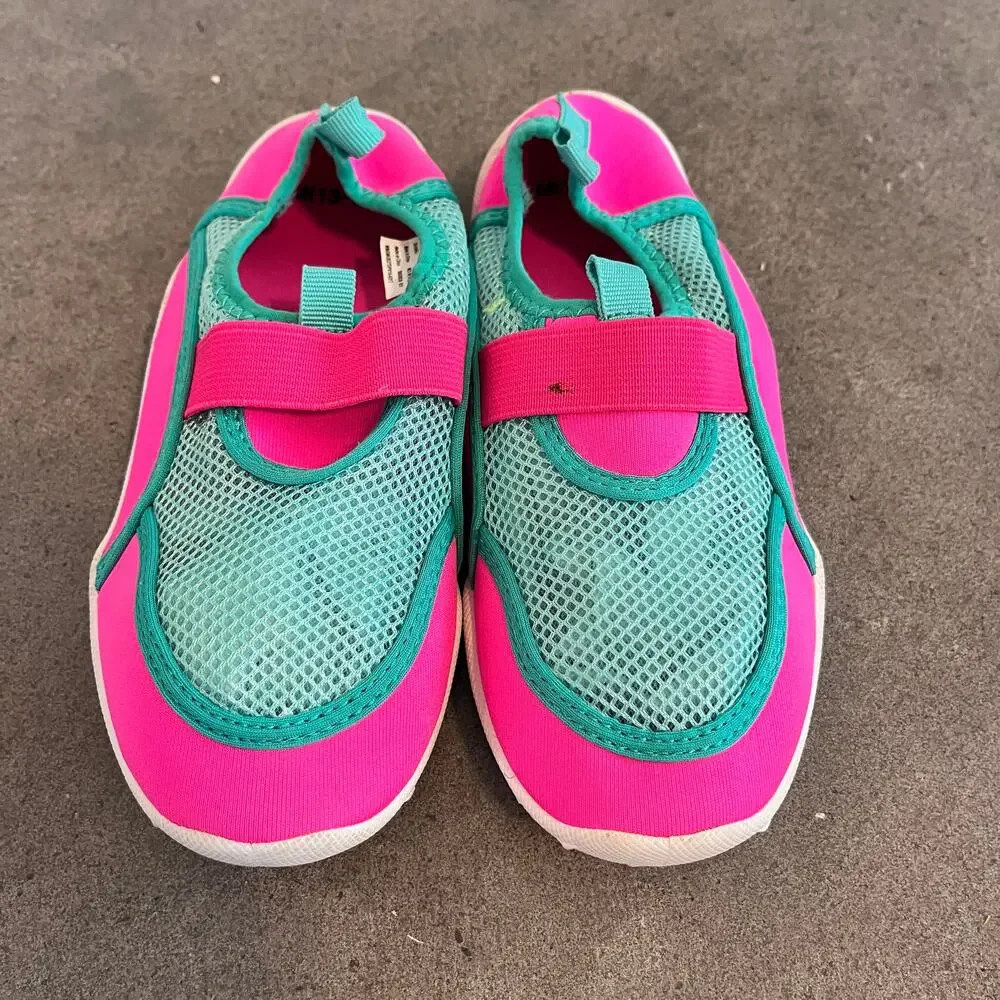 pink teal Youth girls water shoes size 13 slip on outdoor